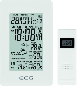Statie Meteo ECG MS 100 cu Senzaor Fara Fir, Termometru, Higrometru, Alb - Img 2
