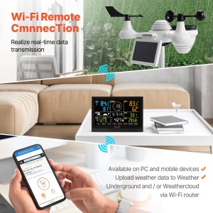 Statie meteo solara VEVOR Profi 7-in-1, Wi-Fi, display 7.5 inch, senzor exterior - Img 3