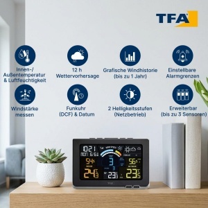 Statie meteo TFA Dostmann Spring Breeze, cu display colorat, neagra - Img 2