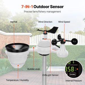Statie meteo VEVOR 7-in-1 cu senzor exterior display color 75 inch alimentare solara - Img 2