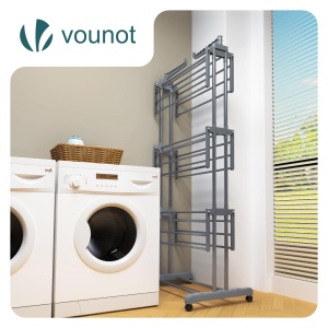 Stativ de rufe VOUNOT 4 etaje, capacitate 30 kg, gri, pliabil cu roti - Img 6