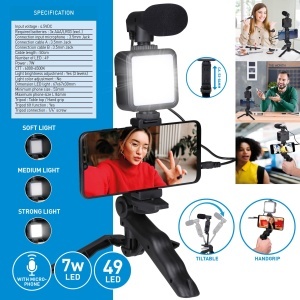 Stativ pentru Smartphone Grundig cu Lampa si Microfon, Negru, pentru Telefoane de 53-84 mm - Img 5