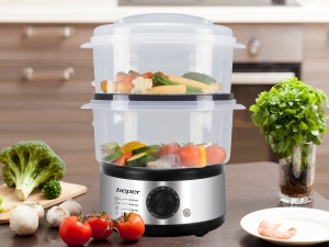 Steamer Beper 5L, 400-500W, Timer 60 minute, Argintiu si Negru - Img 11