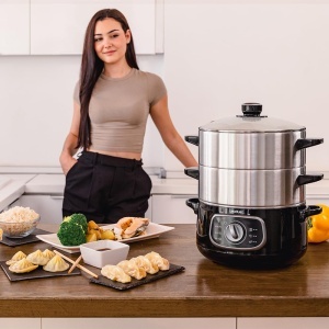 Steamer Electric Cecotec Vapovita Steelpot, 1300W, 10L, 3 recipienti din otel inoxidabil - Img 2