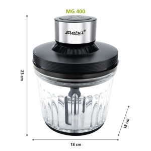 Steba Multi-Shredder MG 400 cu recipient din sticla, volum 2L, 4 lame din otel inoxidabil de inalta calitate, 2 niveluri de viteza, picioare de cauciuc antiderapante, piese care pot fi spalate in masina de spalat vase, incl. disc de bataie, 400W - Img 9