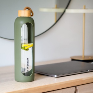 Sticla de apa Wessper 1L din sticla borosilicata, cu husa din silicon, culoare olive - Img 4