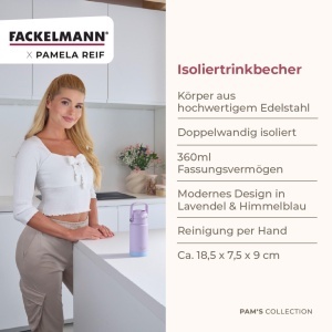 Sticla izolata Fackelmann x Pamela Reif 360 ml, inox si silicon, design practic - Img 3