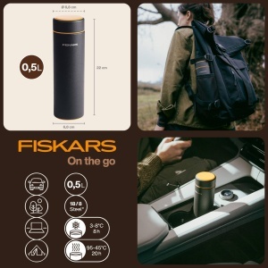 Sticla izolata Fiskars On-the-go, 0,5 l, negru, din otel inoxidabil - Img 2