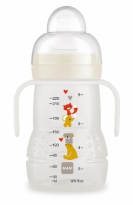 Sticla si Cana 2-in-1 MAM, 220 ml, cu Manson Moale, Anti-Leak, pentru Bebei