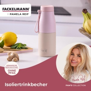 Sticla termica FACKELMANN x Pamela Reif 400 ml, inox si silicon, roz - Img 2