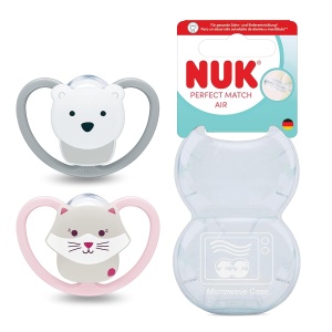 Sucea ortodontica NUK Perfect Match Air pentru bebelusi 18-36 luni, 2 bucati, design pisicaurs polar