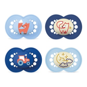 Sucea pentru bebelusi MAM Original Day Night, 16 luni, 4 bucati, SkinSoft silicon, FuchsMond