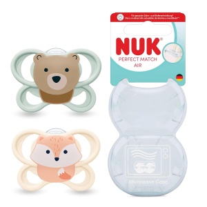 Sucea pentru bebelusi NUK Perfect Match Air, ortodontica, 0-6 luni, 2 bucati, FuchsBear