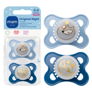 Sucitor pentru bebelusi MAM Original Night, 0-6 luni, FuchsMond, 2 bucati