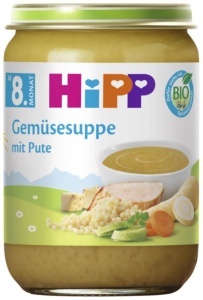 Supa Bio de Legume HiPP cu Carne de Curcan 6 x 190g, fara adaos de sare, Omega-3