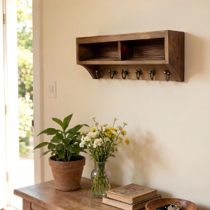 Suport chei din lemn TopEsct, 6 carlige, montaj pe perete, 35,5 x 14,5 x 9,6 cm - Img 7