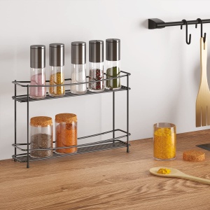 Suport condimente Metaltex Kumino-2 Lava 2 etaje metal negru mat 33x8x21 cm - Img 2