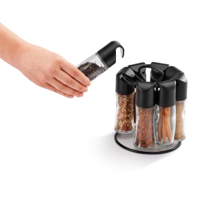 Suport condimente Metaltex Spice-8, Transparent Negru, 8 recipiente - Img 2