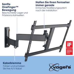 Suport de perete pentru televizor pivotant Vogel's Comfort TVM 3645 pentru televizoare de 40-77 inchi, max. 35 kg, pivotare pana la 180deg, suport TV Full-Motion max. VESA 600x400, compatibilitate universala, negru - Img 3