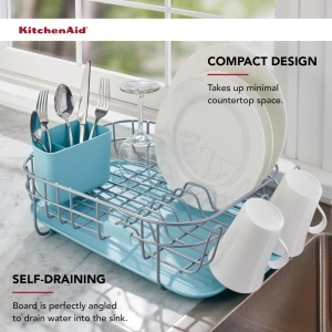 Suport de uscare compact KitchenAid cu tava de scurgere si cos detasabil 32x44x16 cm Mineral Water - Img 3
