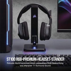 Suport pentru casti audio Corsair ST100 RGB, aluminiu, 2 porturi USB 3.1, negru - Img 2