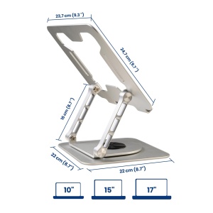 Suport pentru laptop Ewent cu baza rotativa din aliaj de aluminiu 360, suport ergonomic reglabil pe inaltime, ventilat, reglabil, suport pliabil pentru laptop, pentru laptop de 10-17,3" - Img 2