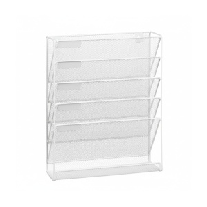 Suport pentru reviste Relaxdays, 5 compartimente, metal, alb, 40,5 x 32,5 x 10,5 cm - Img 8