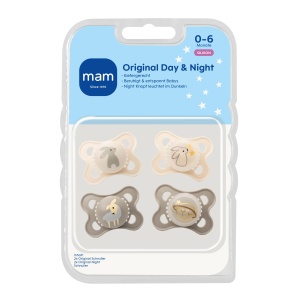 Suport pentru suzeta MAM Original Day Night, 0-6 luni, design SchafHase, set 4 bucati - Img 2