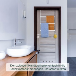 Suport prosoape pentru usa Relaxdays, 3 stangi, 2 carlige, alb - Img 4