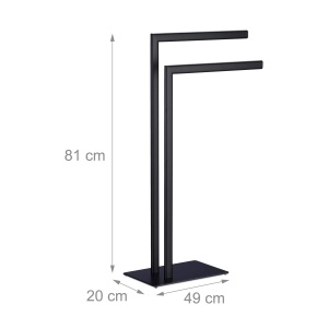Suport prosoape Relaxdays, 2 stange, otel, 81 x 49 x 20 cm, negru - Img 5