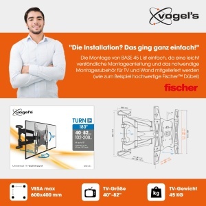Suport TV Vogels Base 45 L, pentru televizoare 40-80 inch, max. 45 kg, inclinabil si rotativ - Img 6