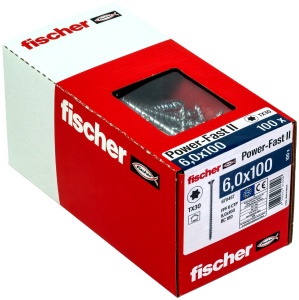 Surub pentru lemn fischer Power-Fast II CTP 6,0 x 100 mm, cu cap senk, 100 bucati