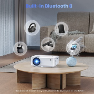 T TOPVISION Bluetooth 5.1 Mini Beamer - 9500Lumens Multimedia Home Theater Beamer, nativ 1080P cu ecran de 100'' compatibil cu HDMI, USB, AV, Smartphone, Pad, TV Box, Laptop - Img 4