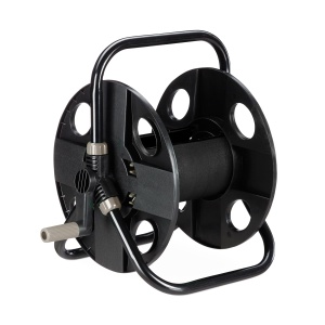 Tambur pentru furtun Relaxdays, 30 m, din otel si plastic, negru-gri