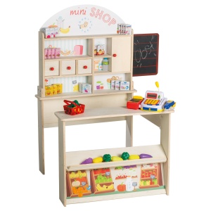 Tarc de joaca copii Roba Minishop cu accesorii, lemn natur, 112.5 x 90 x 75 cm