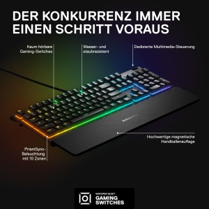 Tastatura Gaming SteelSeries Apex 3 - RGB 10-Zona, Switch-uri Silentioase, IP32 - Img 3