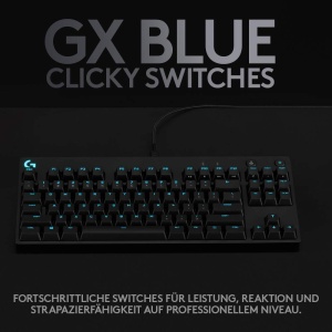Tastatura mecanica pentru jocuri Logitech G PRO - Design portabil Tenkeyless, cablu micro USB detasabil, comutatoare GX Blue Clicky, taste iluminate din spate LIGHTSYNC RGB, QWERTZ GERMANA, PC, Mac - negru - Img 3