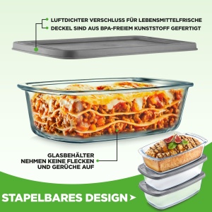 Tava de copt din sticla NutriChef 3 piese 1,8 L - Borosilikat, transparenta - Img 6