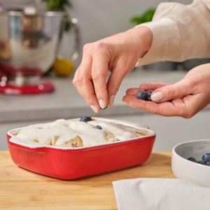 Tava de copt KitchenAid din ceramica cu capac din bambus, 20 cm, rosu - Img 7