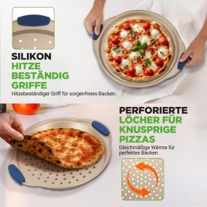 Tava de copt NutriChef Pizzablech Gold 3 piese, antiaderenta, 24-33 cm - Img 6