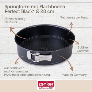 Tava de copt Zenker cu fund plat, 28 cm, otel, antiaderenta, neagra - Img 4