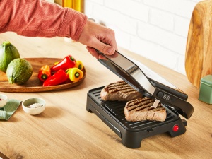 Tefal Inicio Compact 2-in-1 Contact si Panini Grill, 1000 W, design compact, carcasa din otel inoxidabil, tava de scurgere a sucului, placi antiaderente pentru gratar, otel inoxidabil/negru, GC270D10 - Img 5