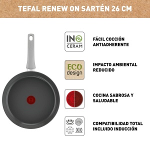 Tefal Renew On Tigai 2 bucati, gri, 24/28 cm, acoperire ceramica antiaderenta, inductie, semnal termic, design ecologic, gatit sanatos, C4279032 - Img 3