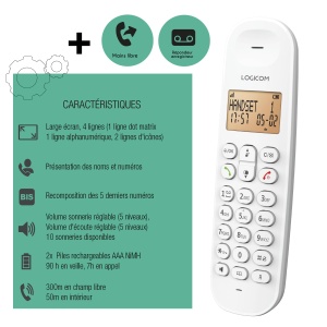 Telefon DECT Logicom Iloa 155T cu Anrufbeantworter, 300 m, Alb - Img 2
