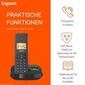 Telefon fara fir Gigaset Pure 220A Anrufbeantworter Call-Block 80 contacte Negru - Img 4