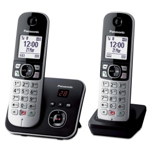 Telefon fara fir Panasonic KX-TG6862GB Negru-Argintiu cu 2 Mobiluri si Robot Telefonic