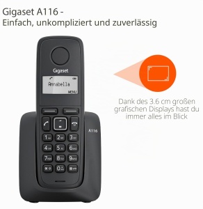 Telefon fix Gigaset A116, DECT, negru, cu display incorporat - Img 5