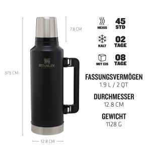 Termos din otel inoxidabil Stanley 1913, 1.9L, negru mat, izolare 45 ore - Img 3