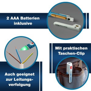 Tester de tensiune PeakTech 1030 AC fara contact [+ lampa de semnal LED si vibratii] Interval de functionare 50-1000 V AC, localizator de linie, linie mai fina, tester de faza, tester de curent, cautator de cabluri, 157x26mm - Img 7