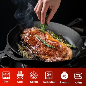 Tigaie din fonta YASHE 26 CM, rezistenta la temperaturi inalte, pentru carne si legume - Img 5